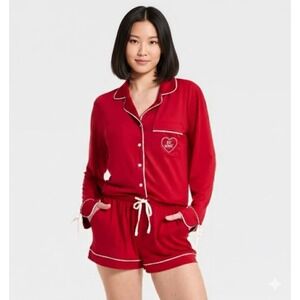 Women's XL Valentines Jersey Long Sleeve Notch Collar Shirt & Shorts Pajama Set